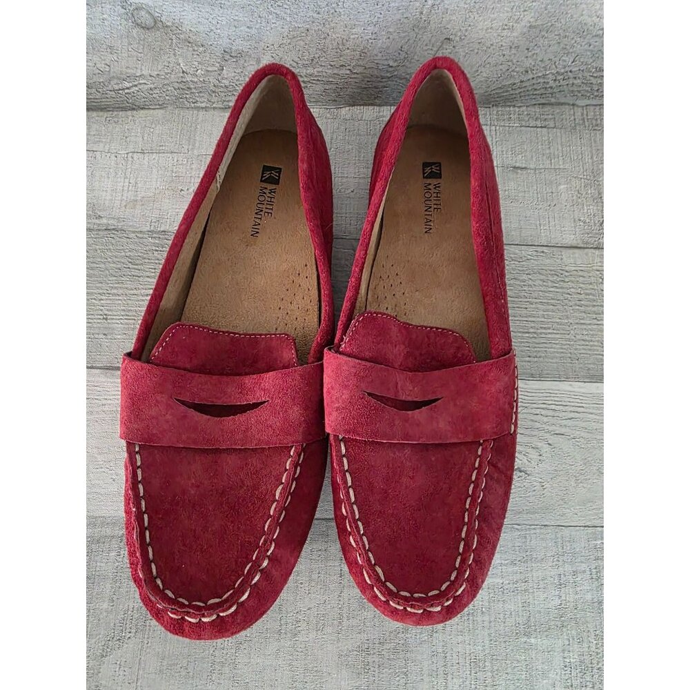 White Mountain Womens Skipper Red Suede Driving Penny Loafers Size 9